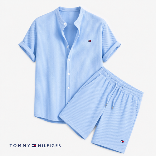 Tommy – Ensemble d’été pour homme avec chemise à manches courtes et short | 1 acheté = 1 offert