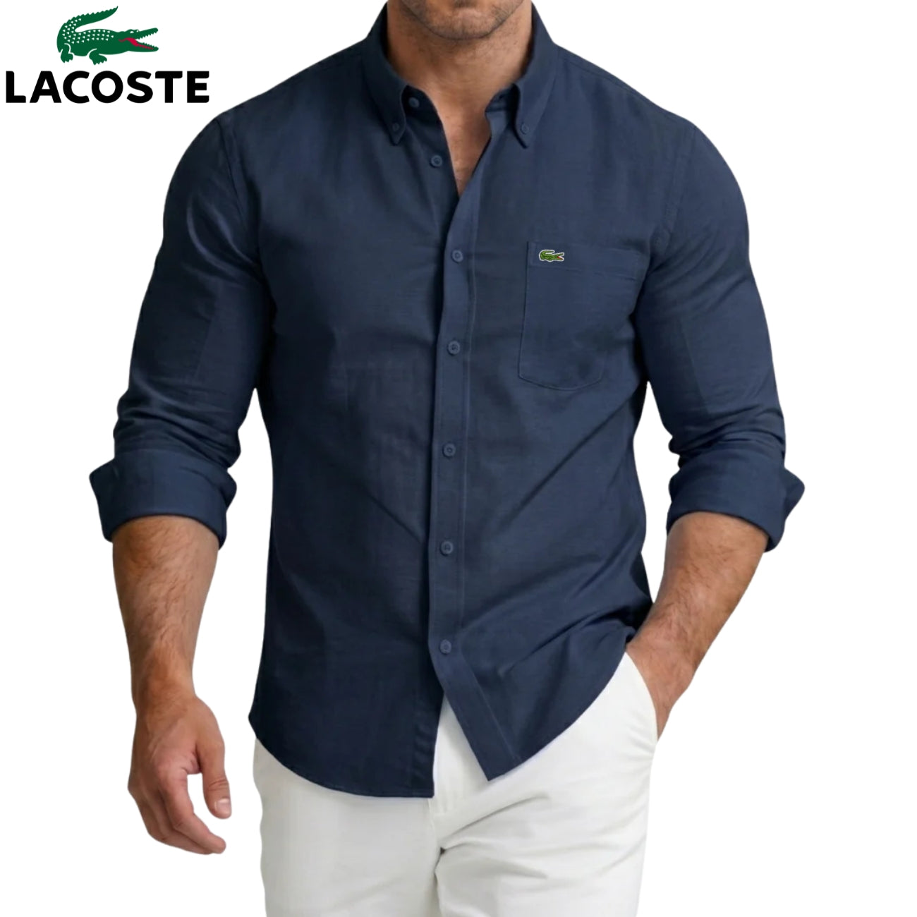 Lacoste – Chemise homme avec poche poitrine et manches longues | 1 acheté = 1 offert