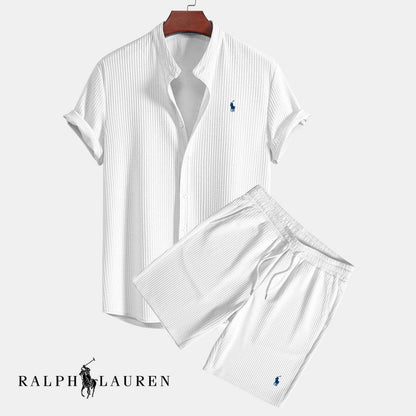 Ensemble d’été texturé pour homme (chemise et short) - 1 acheté,  1 offert