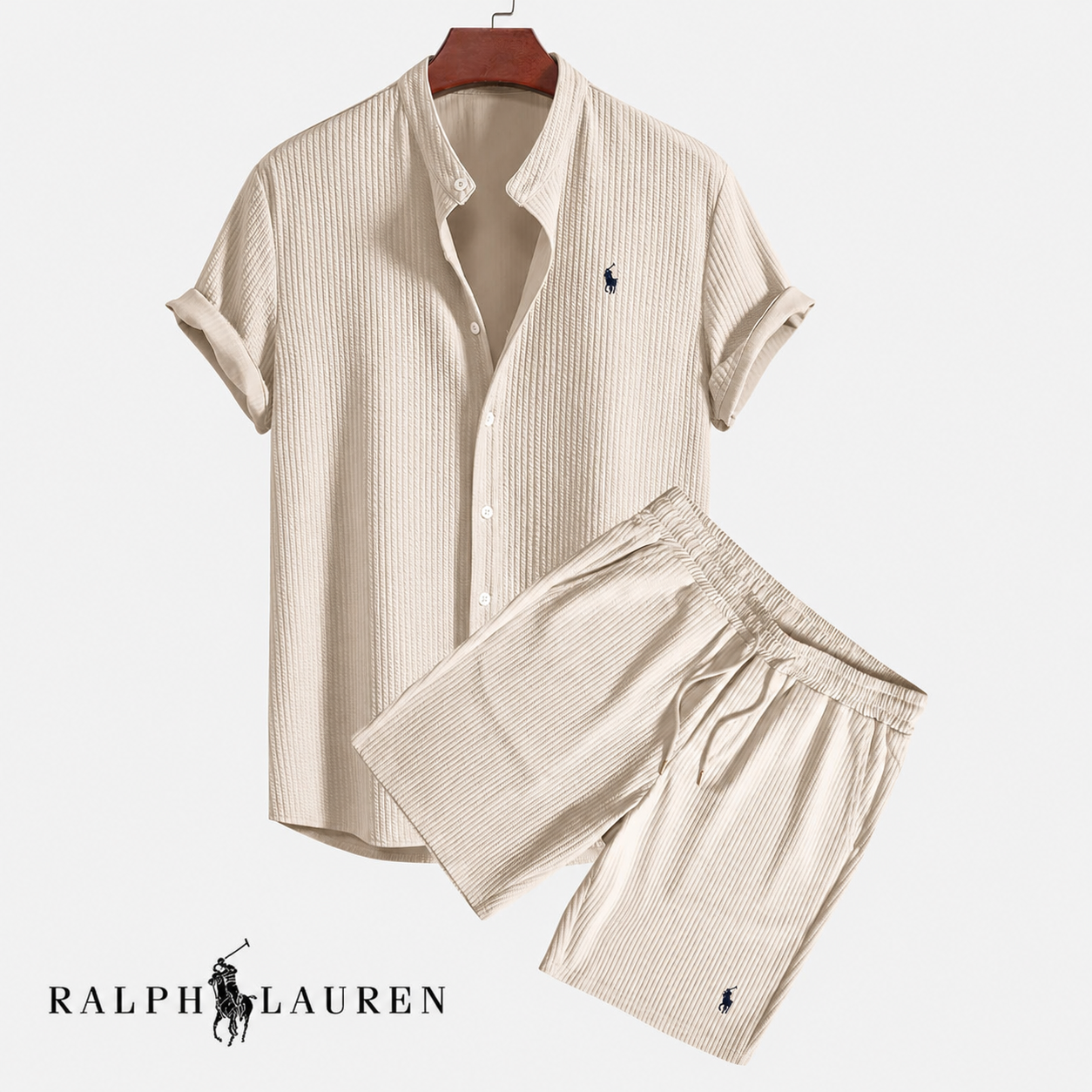 Ensemble d’été texturé pour homme (chemise et short) - 1 acheté,  1 offert